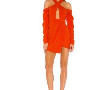 Elegant Orange Off-Shoulder Cut-out Dress